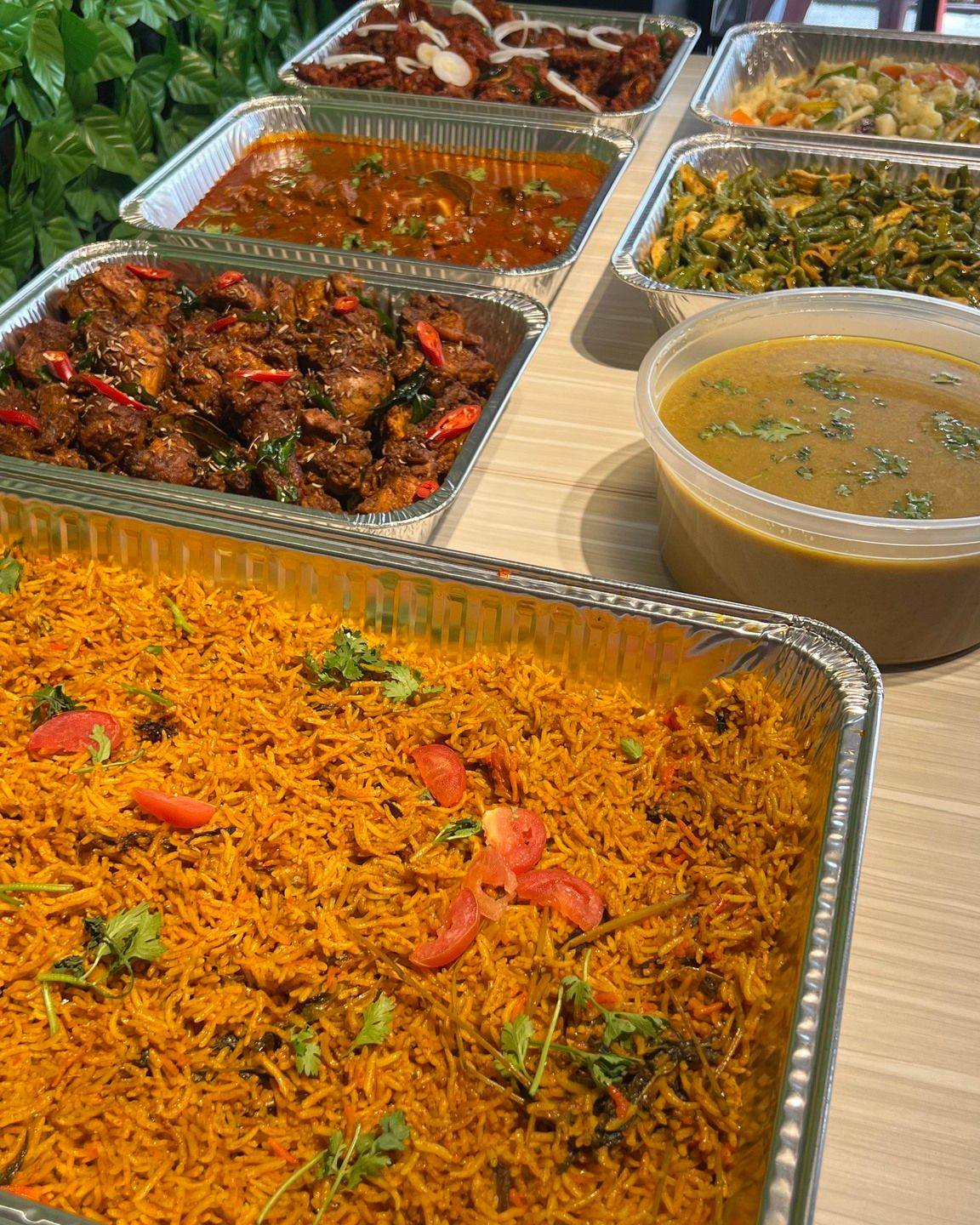 Madam Leela’s food served in buffet trays